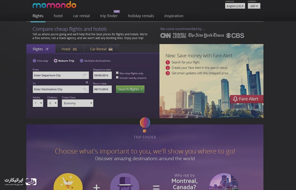 سایت Momondo برای رزرو هتل و بلیط هواپیما