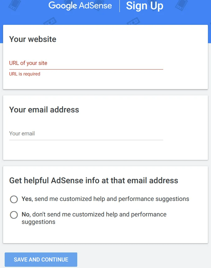 پر کردن فرم ثبت سایت در google adsense