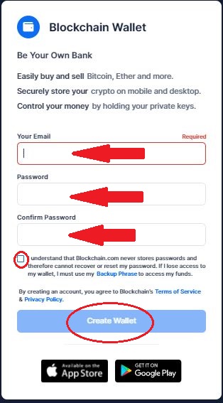 آموزش کیف پول بلاکچین Blockchain - وارد کردن ایمیل و پسوورد
