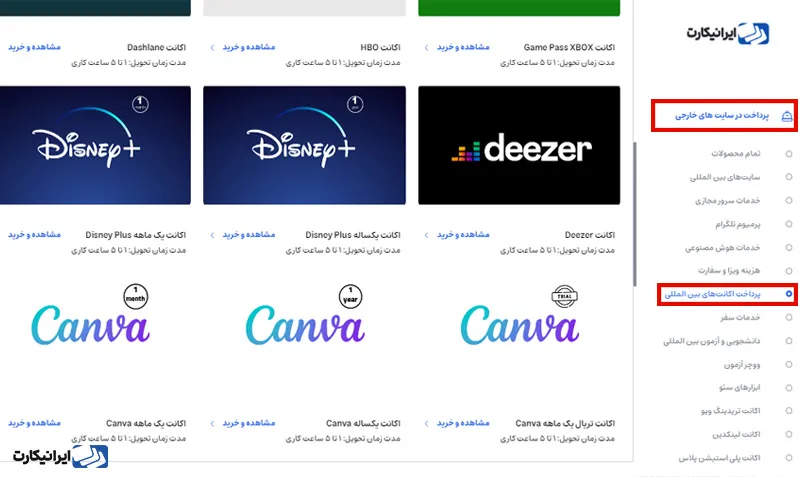 نحوه خرید اکانت کانوا از طریق ایرنیکارت مرحله 2