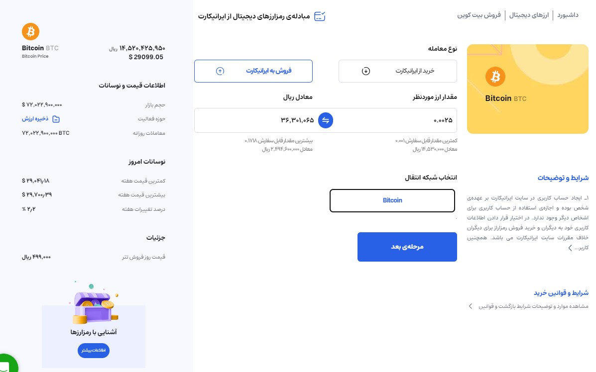 فروش ارز دیجیتال در ایرانیکارت