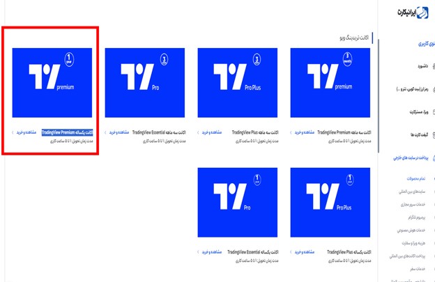 نحوه خرید اکانت پرمیوم تریدینگ ویو در ایرانیکارت مرحله 2