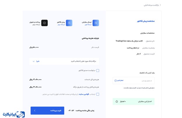 نحوه خرید اکانت تریال تریدینگ ویو در ایرانیکارت مرحله 4