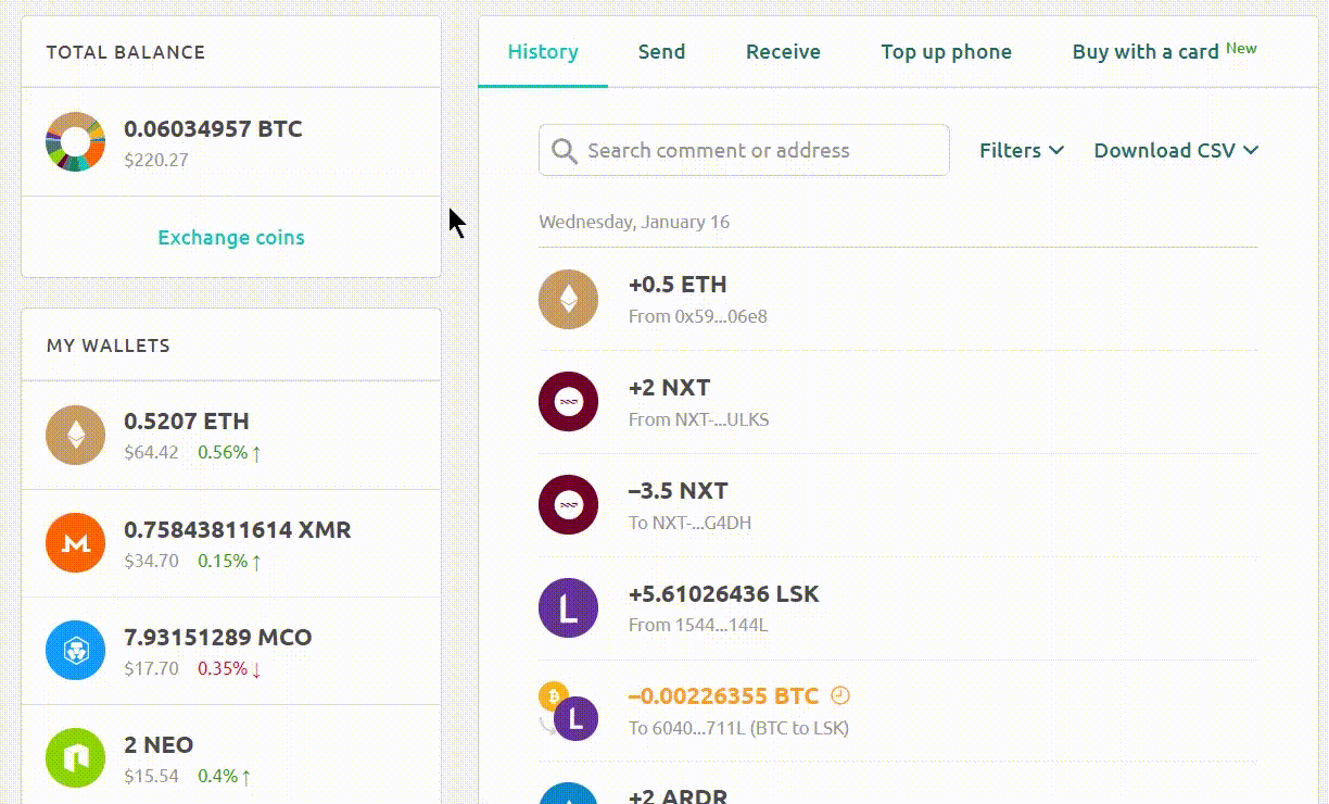 ارسال ارز دیجیتال از کیف پول Freewallet