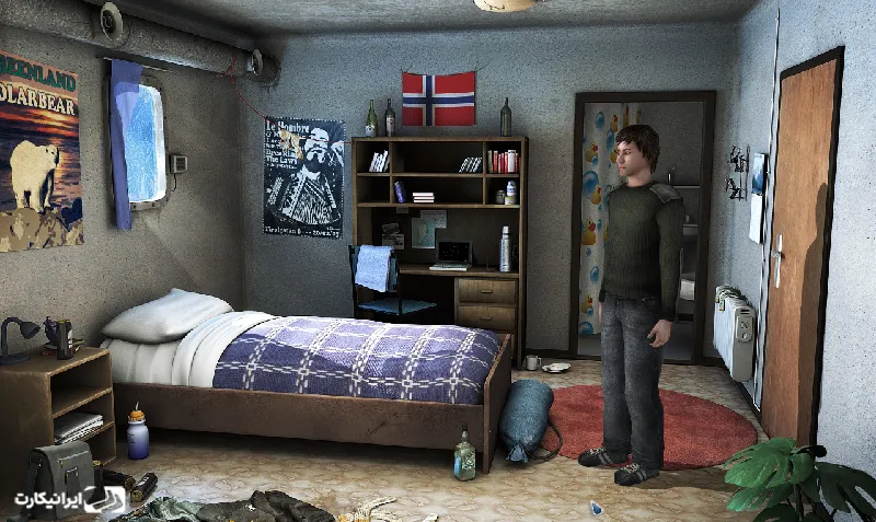 صحنه‌ای از بازی Alpha Polaris؛ مردی در اتاق خواب کنار تخت ایستاده است.