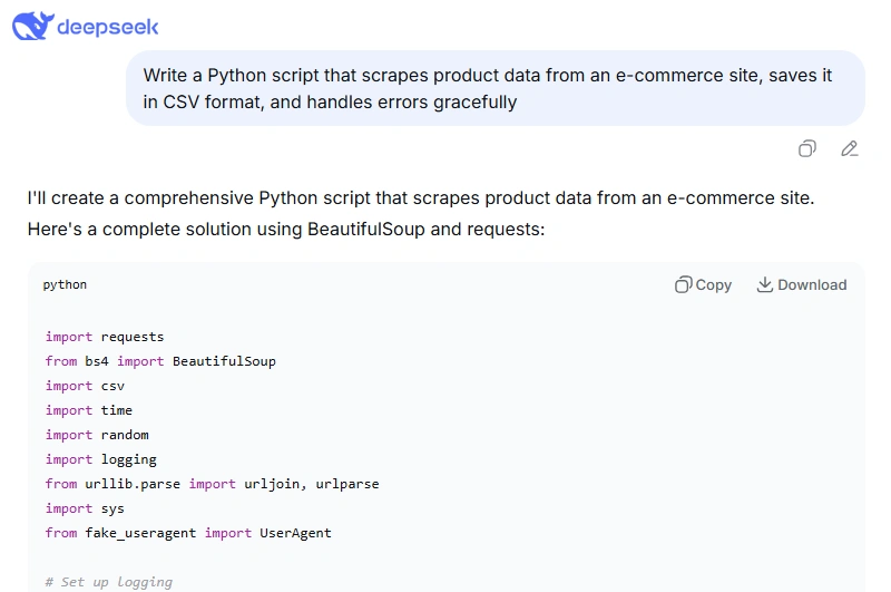 مثال پرامپت برای تولید کد برنامه‌نویسی (DeepSeek)