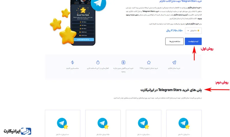 مرحله سوم نحوه خرید استارز تلگرام از ایرانیکارت