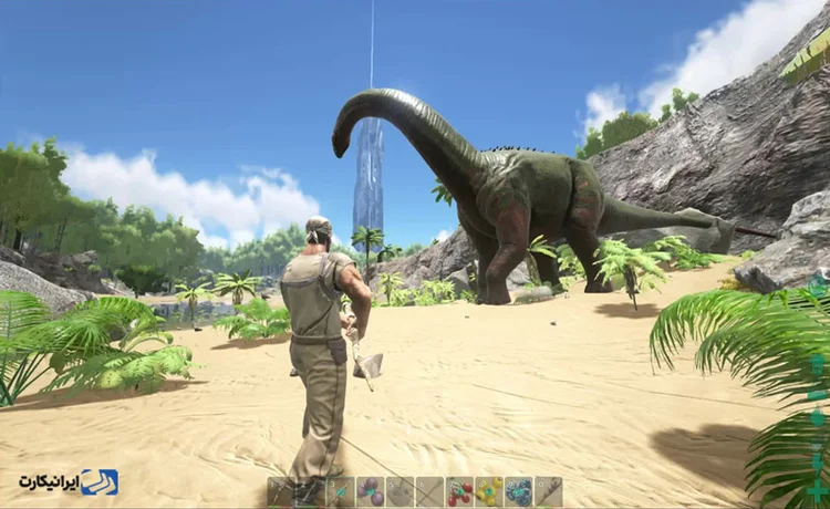 نمای گیمپلی ARK Survival Evolved در محیط جنگلی