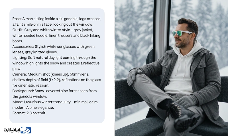 پرامپت عکس برفی در تله کابین