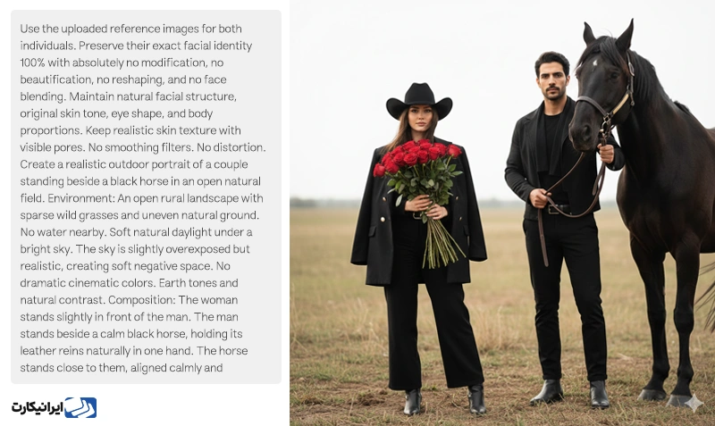 پرامپت عکس کاپلی با اسب
