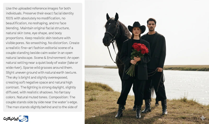 پرامپت عکس کاپلی با اسب