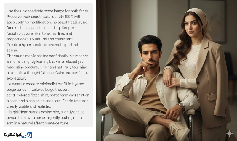 پرامپت عکس دو نفره آتلیه‌ای