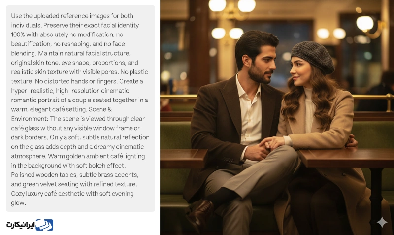 پرامپت عکس دو نفره عاشقانه در کافه
