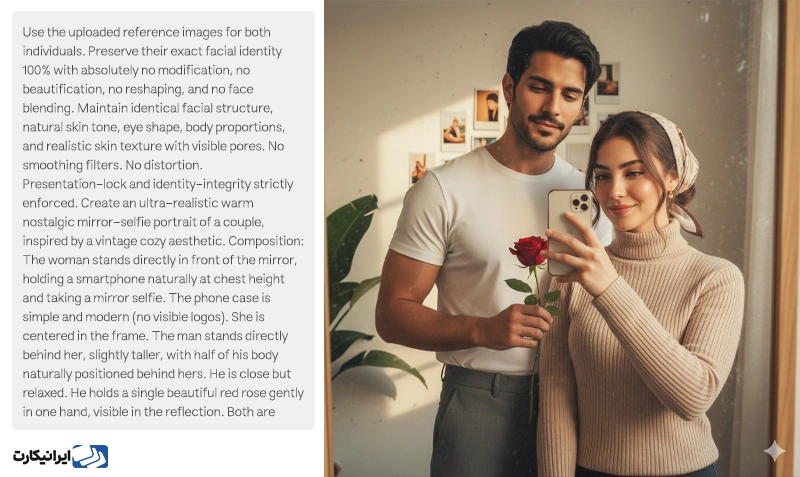 پرامپت عکس کاپلی در آینه (سلفی)
